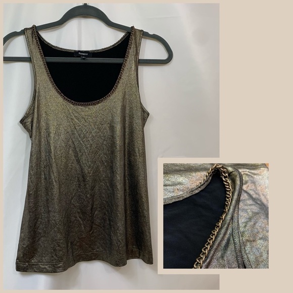Express || Gold Chain Trimmed Neckline Moto Tank Cami Top S - Picture 1 of 12